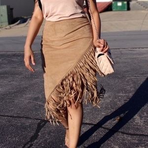 Express Faux Suede Fringe Skirt
